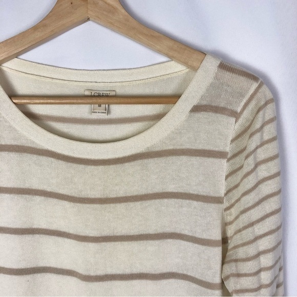 J. Crew Ivory & Beige Linen Stripe Round Neckline Lightweight Sweater M - Picture 3 of 3